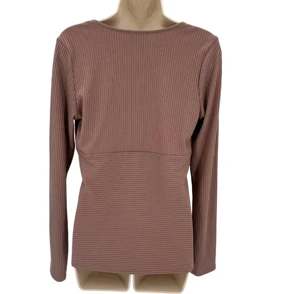 Red By BKE Womens Mauve Deep V-Neck Fitted Ribbed Long Sleeve Top Size Large - Picture 4 of 8